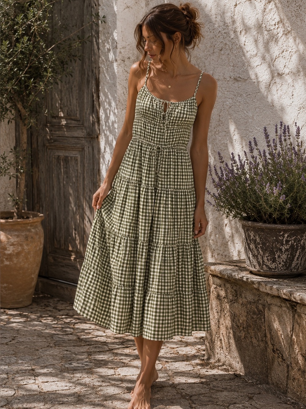 Green Gingham Maxi Dress S NWT